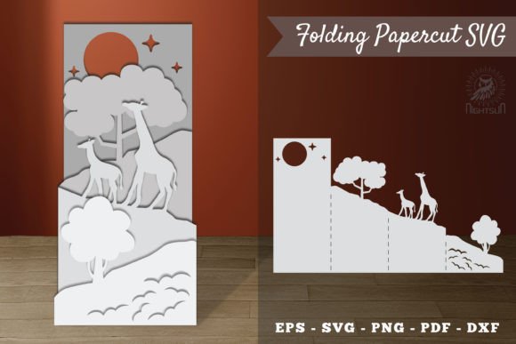 Mom and Baby Giraffe Folding Papercut – A Versatile Graphic for Crafts and Merch